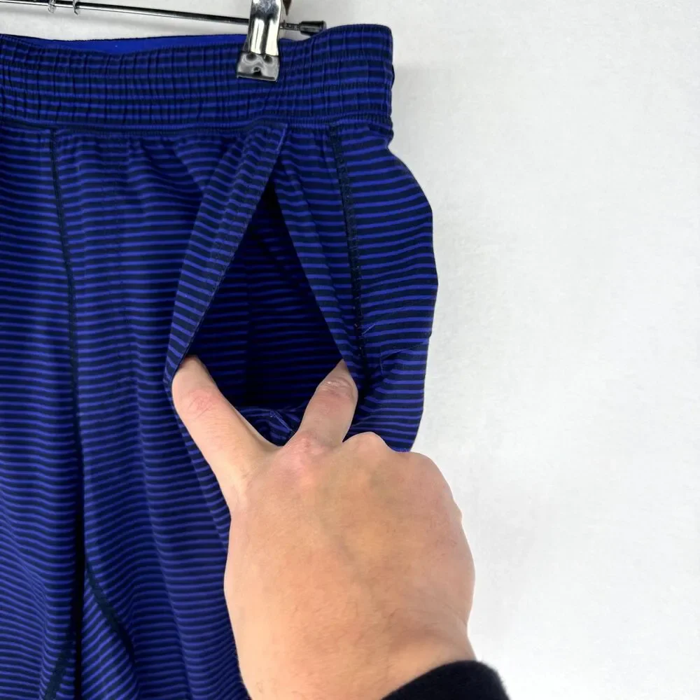 Lululemon Men's Black‎ and Blue Striped Athletic Shorts Size S